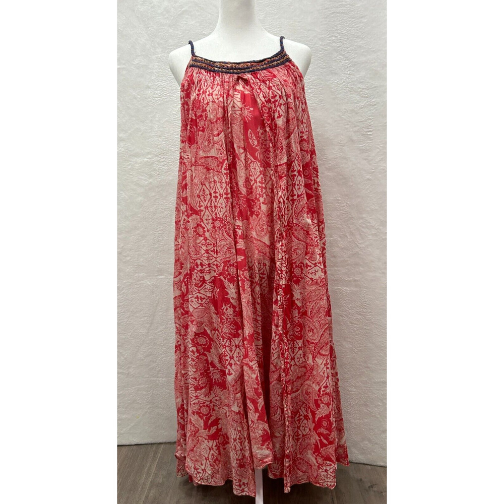 Free People Bandana Dress Tie Shoulder Maxi Red Floral Size S Boho Festival - Picture 2 of 12